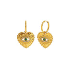 Load image into Gallery viewer, 18K Gold Plated Heart Evil Eye Hoop Earrings with Malachite, Rhea
