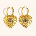 Load image into Gallery viewer, 18K Gold Plated Heart Evil Eye Hoop Earrings with Malachite, Rhea
