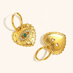 Load image into Gallery viewer, 18K Gold Plated Heart Evil Eye Hoop Earrings with Malachite, Rhea
