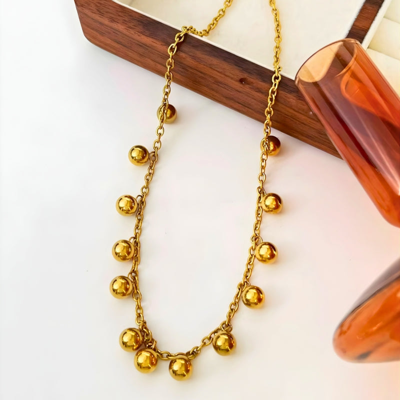18KT Gold Plated Stainless Steel Gold Ball Drop Necklace for Women, Rosaline