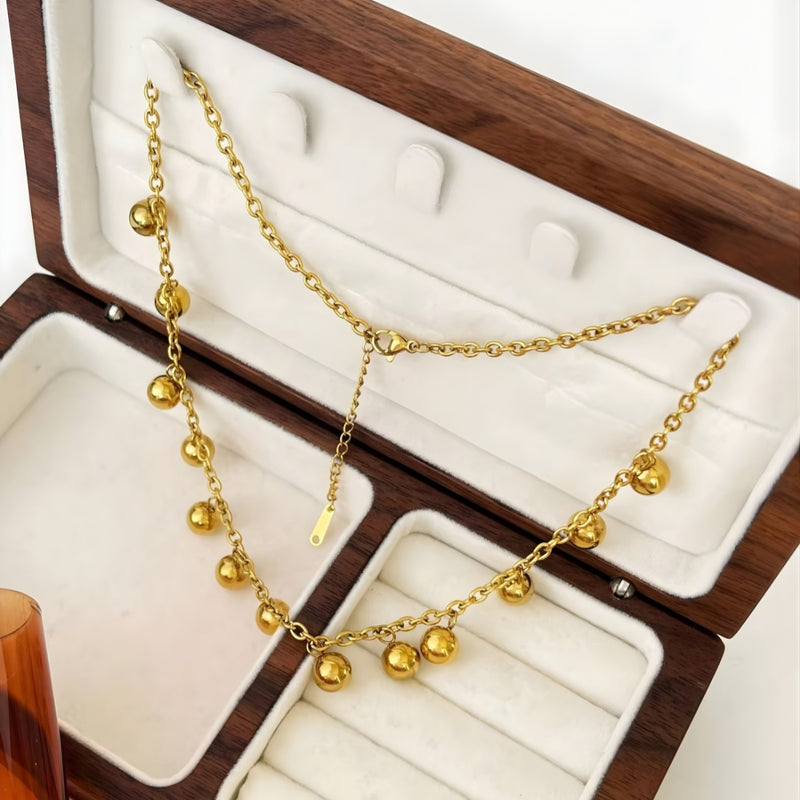18KT Gold Plated Stainless Steel Gold Ball Drop Necklace for Women, Rosaline