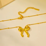 Load image into Gallery viewer, 18KT Gold Plated Rolo Chain &amp; Statement Bow Stainless Steel Waterproof Pendant Necklace, Rosa
