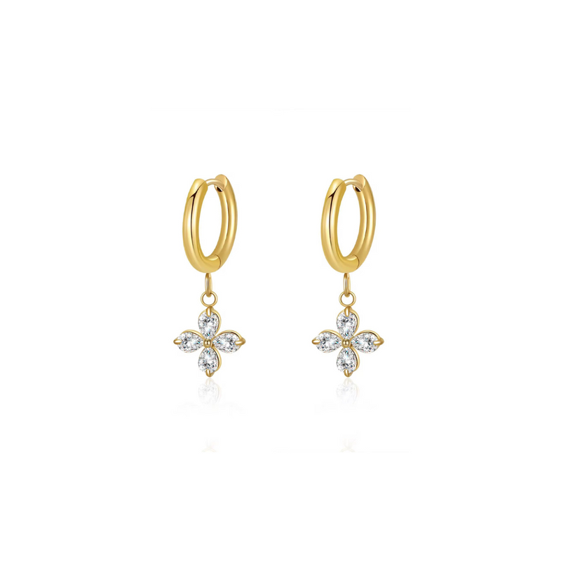 18KT Gold Plated Zircon Flower Stainless Steel Waterproof Charm Earrings, Rosea