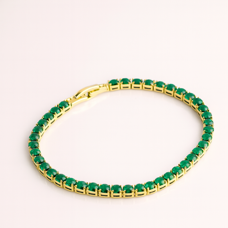 Inaya Modern Festive 18KT Gold Plated Classic Green Emerald Zircon Tennis Bracelet, Savi