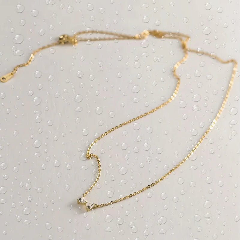 18KT Gold Plated Minimal Bow Knot Stainless Steel Waterproof Pendant Necklace, Sia