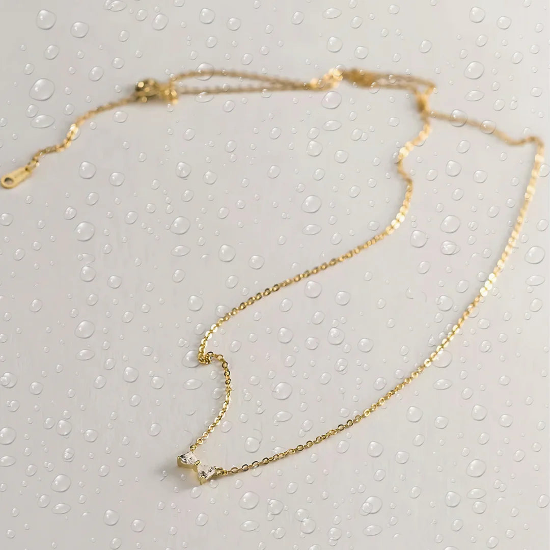 18KT Gold Plated Minimal Bow Knot Stainless Steel Waterproof Pendant Necklace, Sia