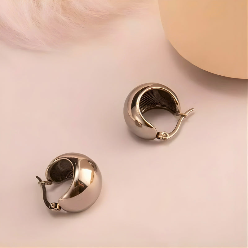 18KT Gold Plated Stainless Steel Thick Dome Hoop Earrings for Women, Talia