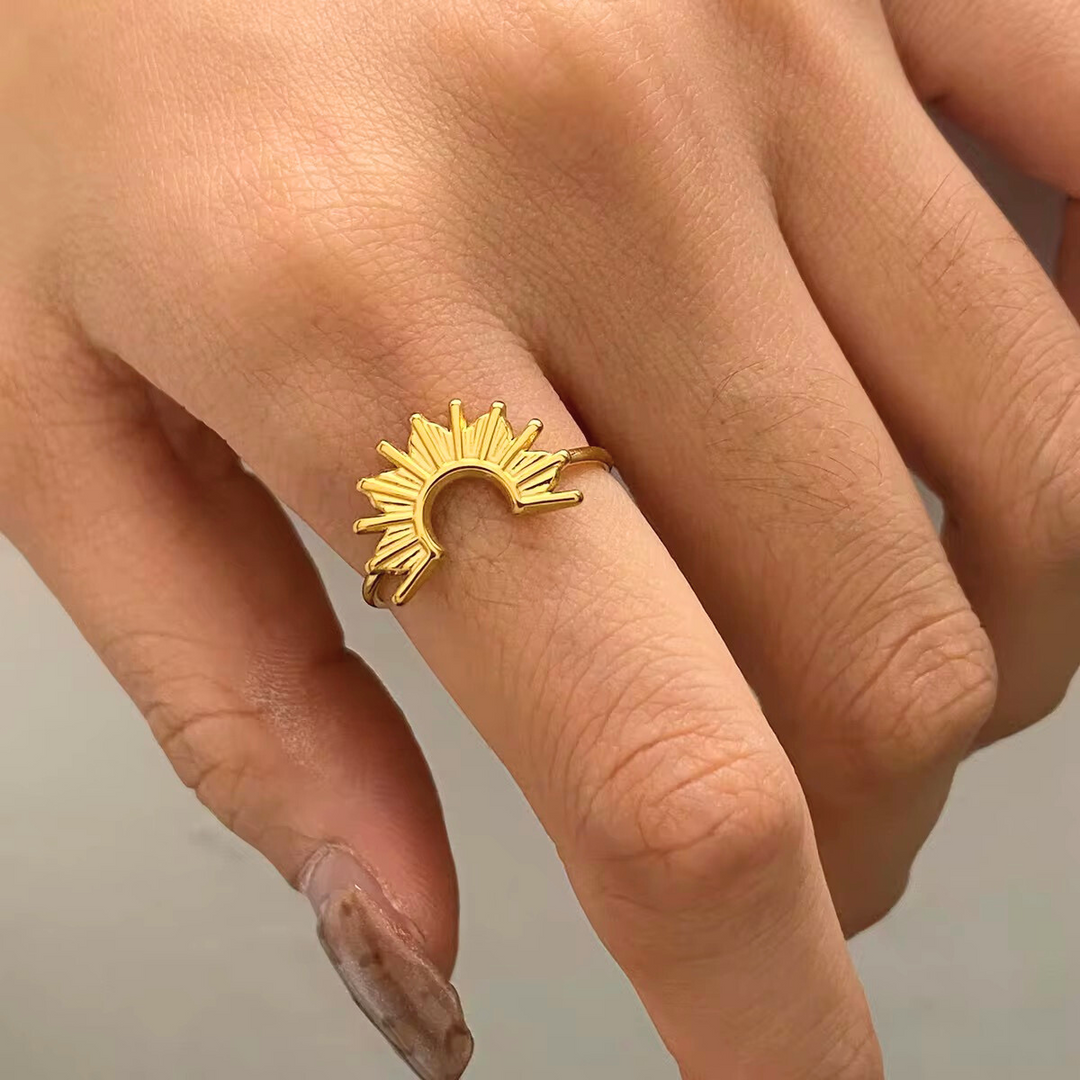 18KT Gold Plated Set of 3 Stackable Water Droplet and Petal Stainless Steel Waterproof Rings, Tulip