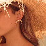 Load image into Gallery viewer, 18KT Gold Plated Crescent Horn Textured Stud Earrings, Veda (pre-order)
