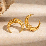 Load image into Gallery viewer, 18KT Gold Plated Crescent Horn Textured Stud Earrings, Veda (pre-order)
