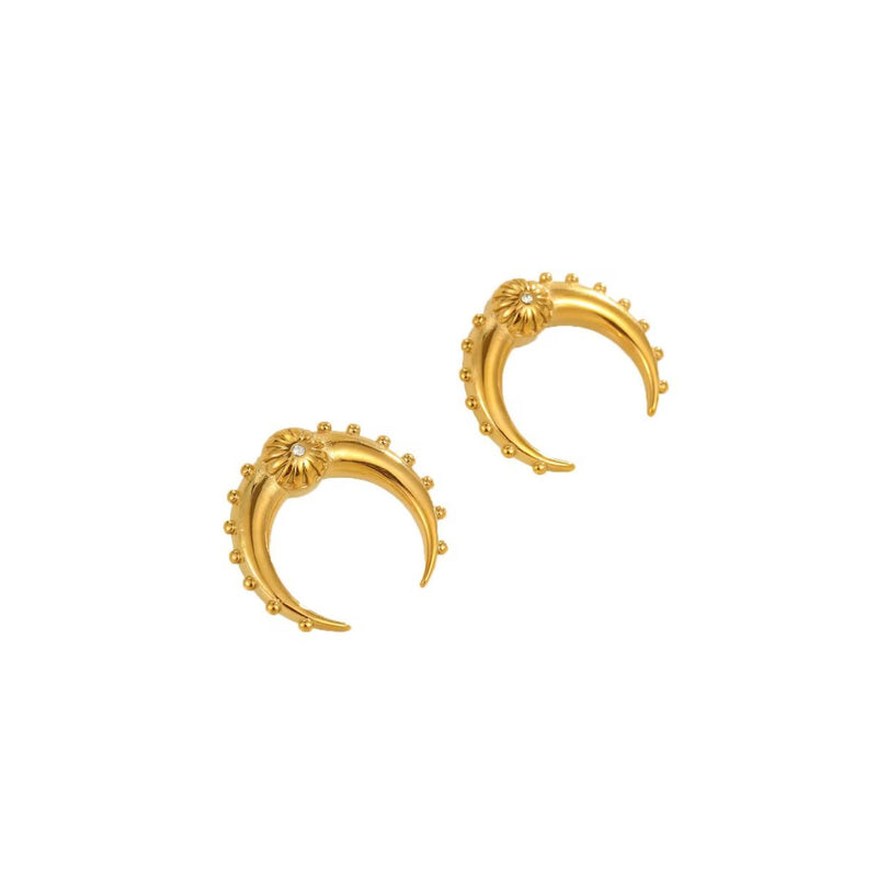 18KT Gold Plated Crescent Horn Textured Stud Earrings, Veda (pre-order)