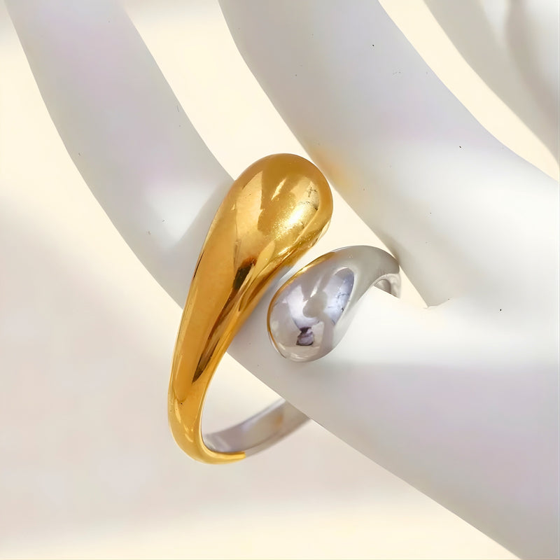 18KT Gold Plated Stainless Steel Dual Tone Sculpted Open Adjustable Ring for Women, Violette