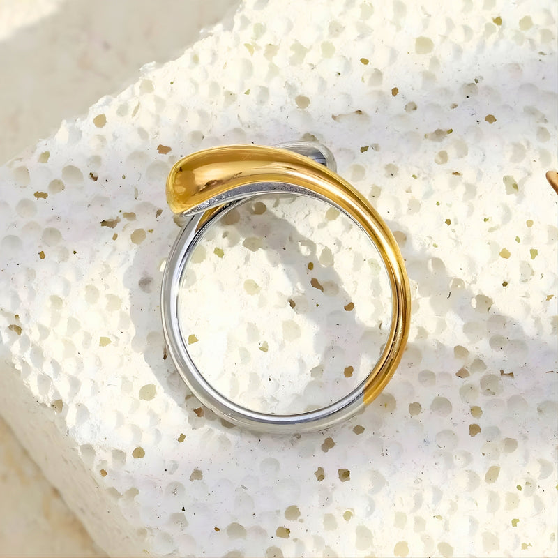 18KT Gold Plated Stainless Steel Dual Tone Sculpted Open Adjustable Ring for Women, Violette