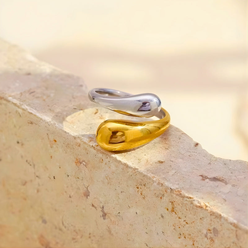 18KT Gold Plated Stainless Steel Dual Tone Sculpted Open Adjustable Ring for Women, Violette