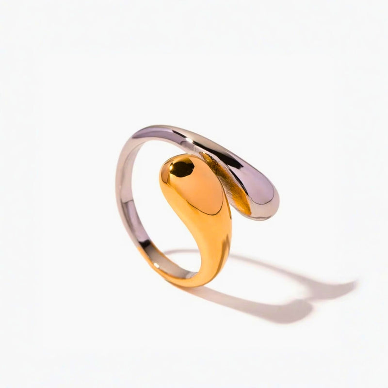 18KT Gold Plated Stainless Steel Dual Tone Sculpted Open Adjustable Ring for Women, Violette