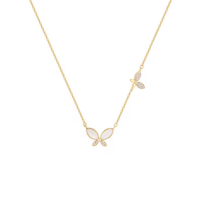 18KT Gold Plated Opal Butterfly and Crystal Rhinestone Stainless Steel Waterproof Pendant Necklace, Vivi