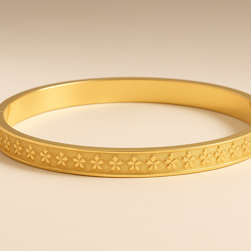 Inaya Modern Festive 18KT Gold Plated Unique Iced Out Floral Cuff Bracelet, Viv