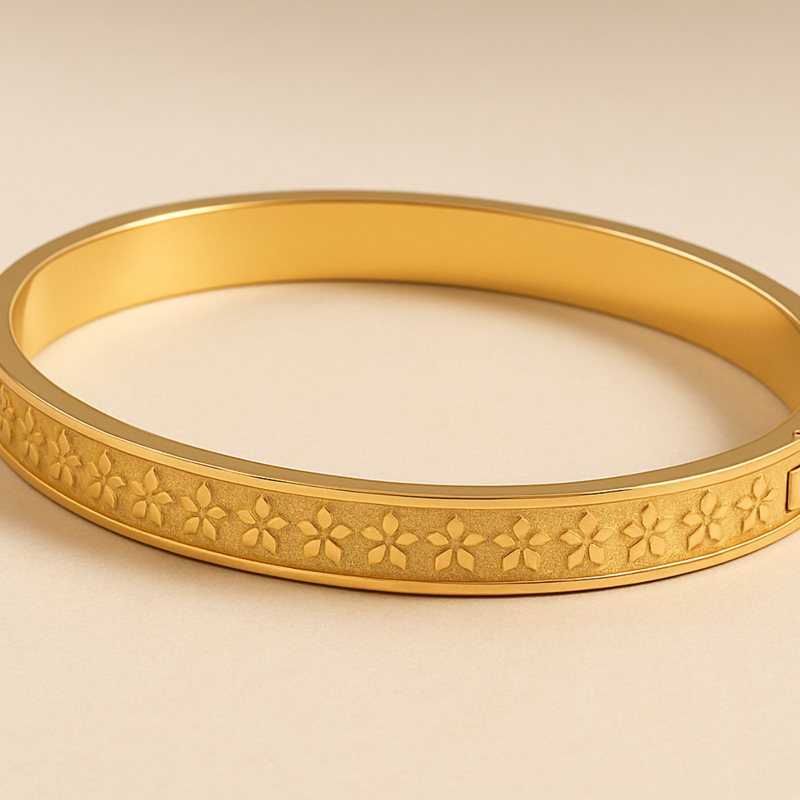 Inaya Modern Festive 18KT Gold Plated Unique Iced Out Floral Cuff Bracelet, Viv