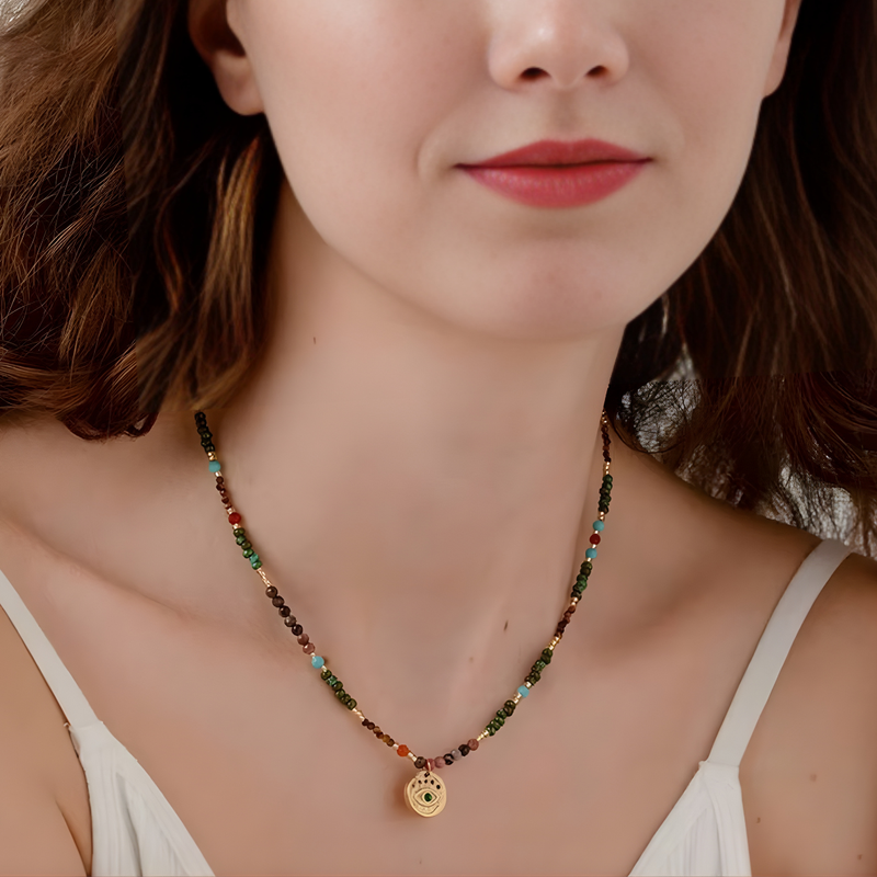 Wave Necklace, 18KT Gold Plated Stainless Steel Retro Beach & Multicolour Beaded Necklace