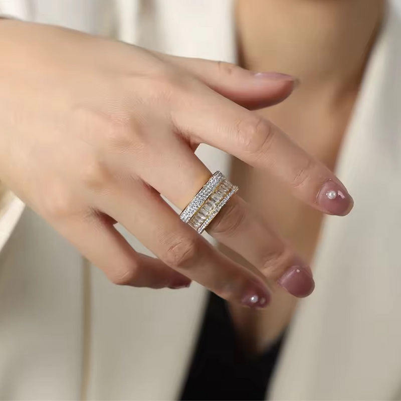 Inaya Modern Festive 18KT Gold Plated Inlaid Zircon Stackable Statement Ring, Zaraa