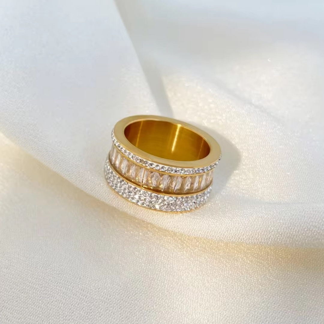 Inaya Modern Festive 18KT Gold Plated Inlaid Zircon Stackable Statement Ring, Zaraa