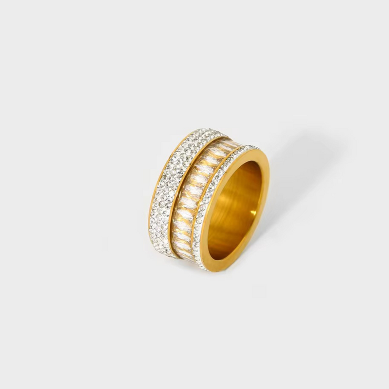 Inaya Modern Festive 18KT Gold Plated Inlaid Zircon Stackable Statement Ring, Zaraa