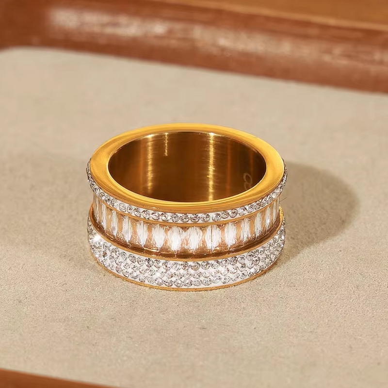 Inaya Modern Festive 18KT Gold Plated Inlaid Zircon Stackable Statement Ring, Zaraa