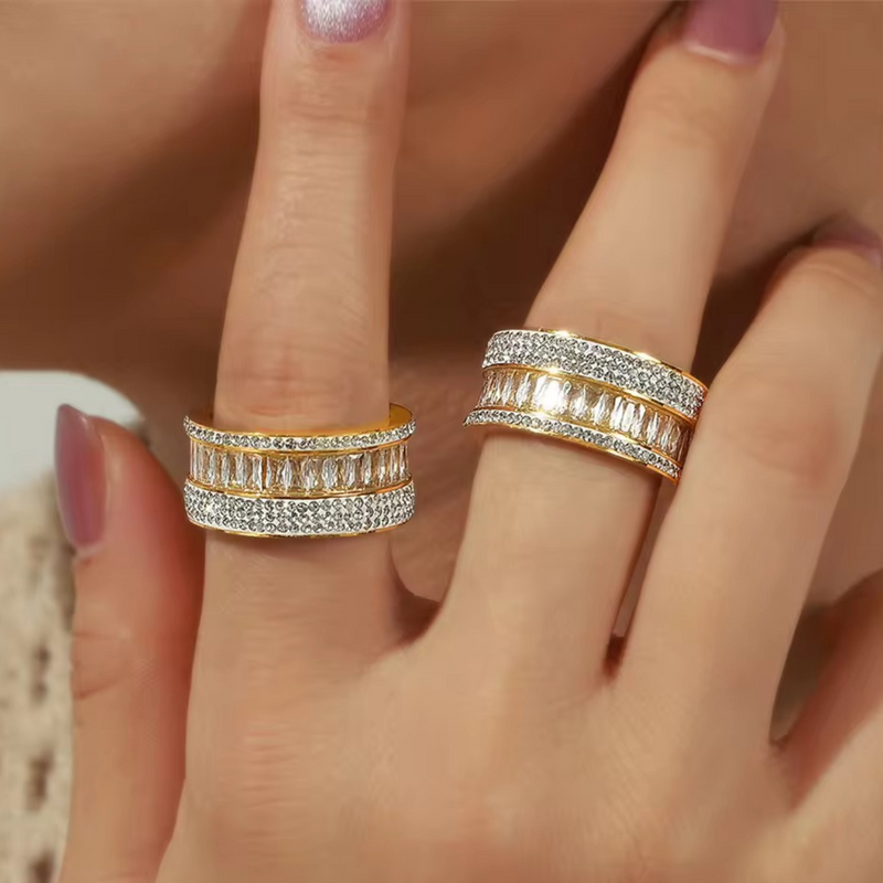 Inaya Modern Festive 18KT Gold Plated Inlaid Zircon Stackable Statement Ring, Zaraa