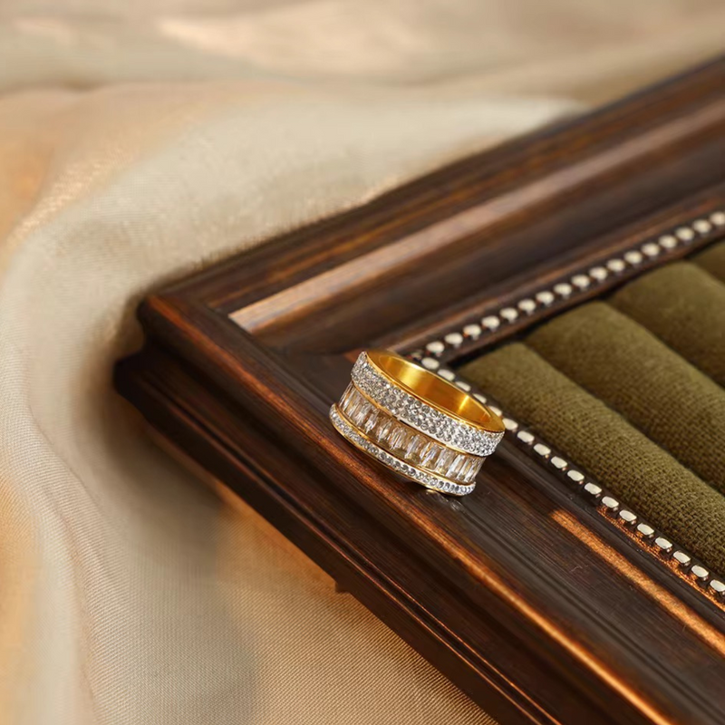 Inaya Modern Festive 18KT Gold Plated Inlaid Zircon Stackable Statement Ring, Zaraa