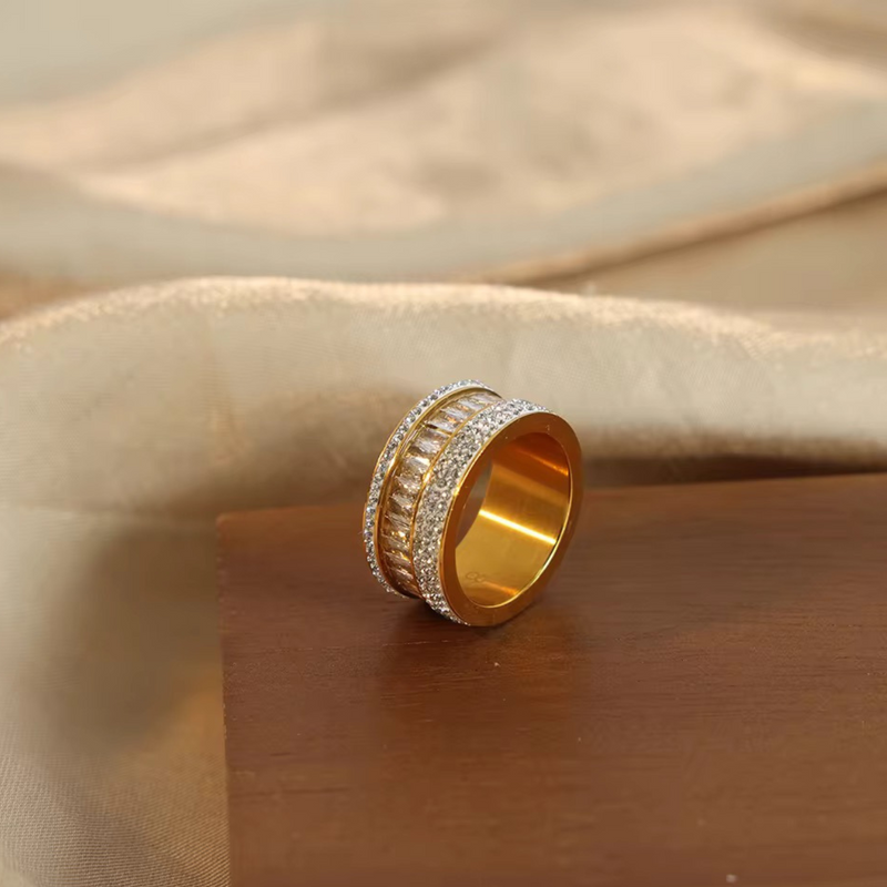 Inaya Modern Festive 18KT Gold Plated Inlaid Zircon Stackable Statement Ring, Zaraa