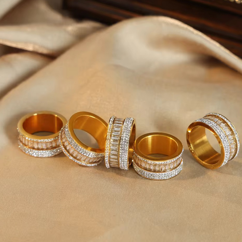 Inaya Modern Festive 18KT Gold Plated Inlaid Zircon Stackable Statement Ring, Zaraa