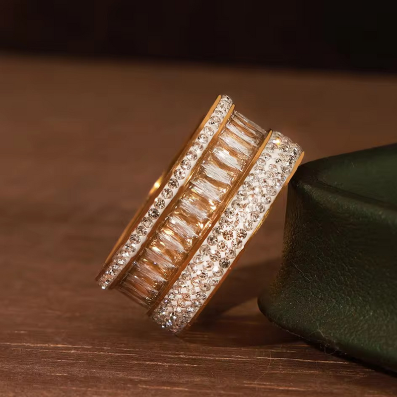 Inaya Modern Festive 18KT Gold Plated Inlaid Zircon Stackable Statement Ring, Zaraa