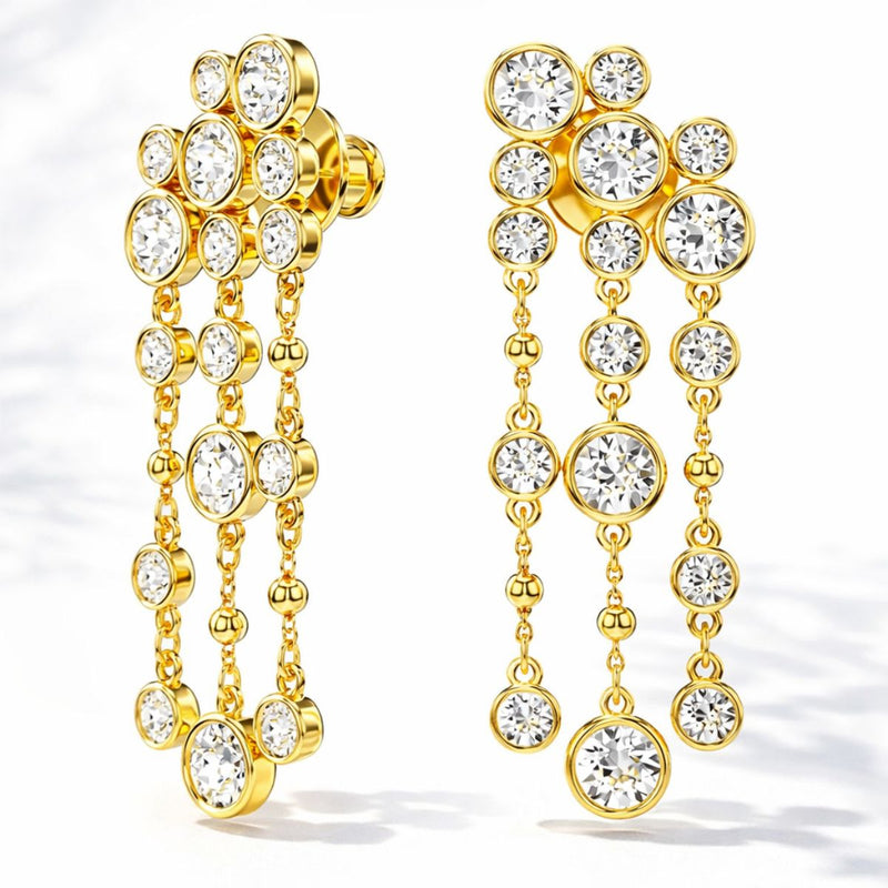 18KT Gold Plated Crystal Waterfall Dangle Earrings, Zoya