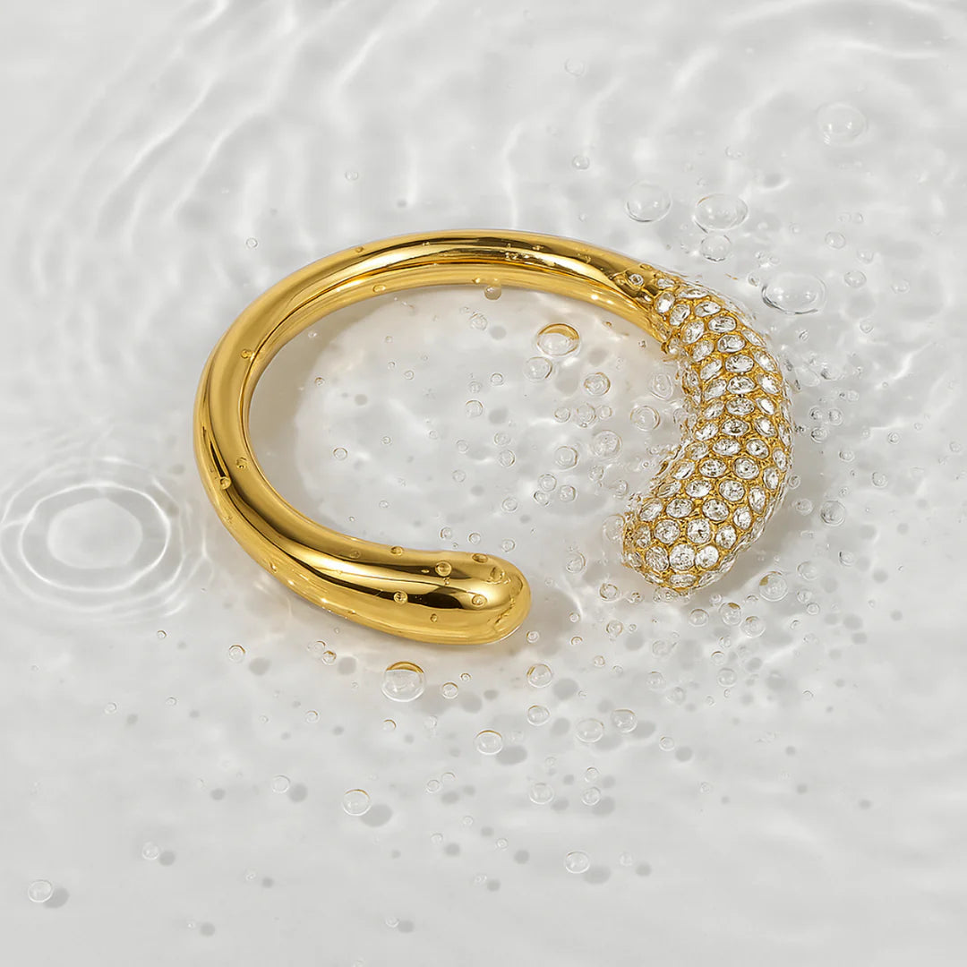 18Kt Gold Plated Crescent Zirconia Ring, Iris