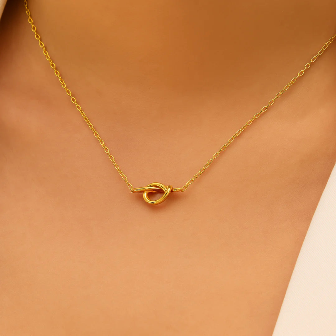 18kt Gold Plated Simple Heart knot Collarbone Chain Necklace, Lily