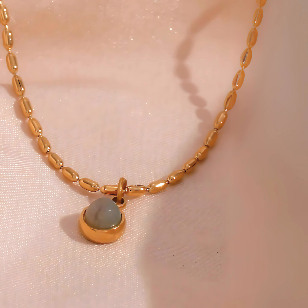 18Kt Gold Plated Dainty Monsoon Beaded Necklace with Gemstone, Mira