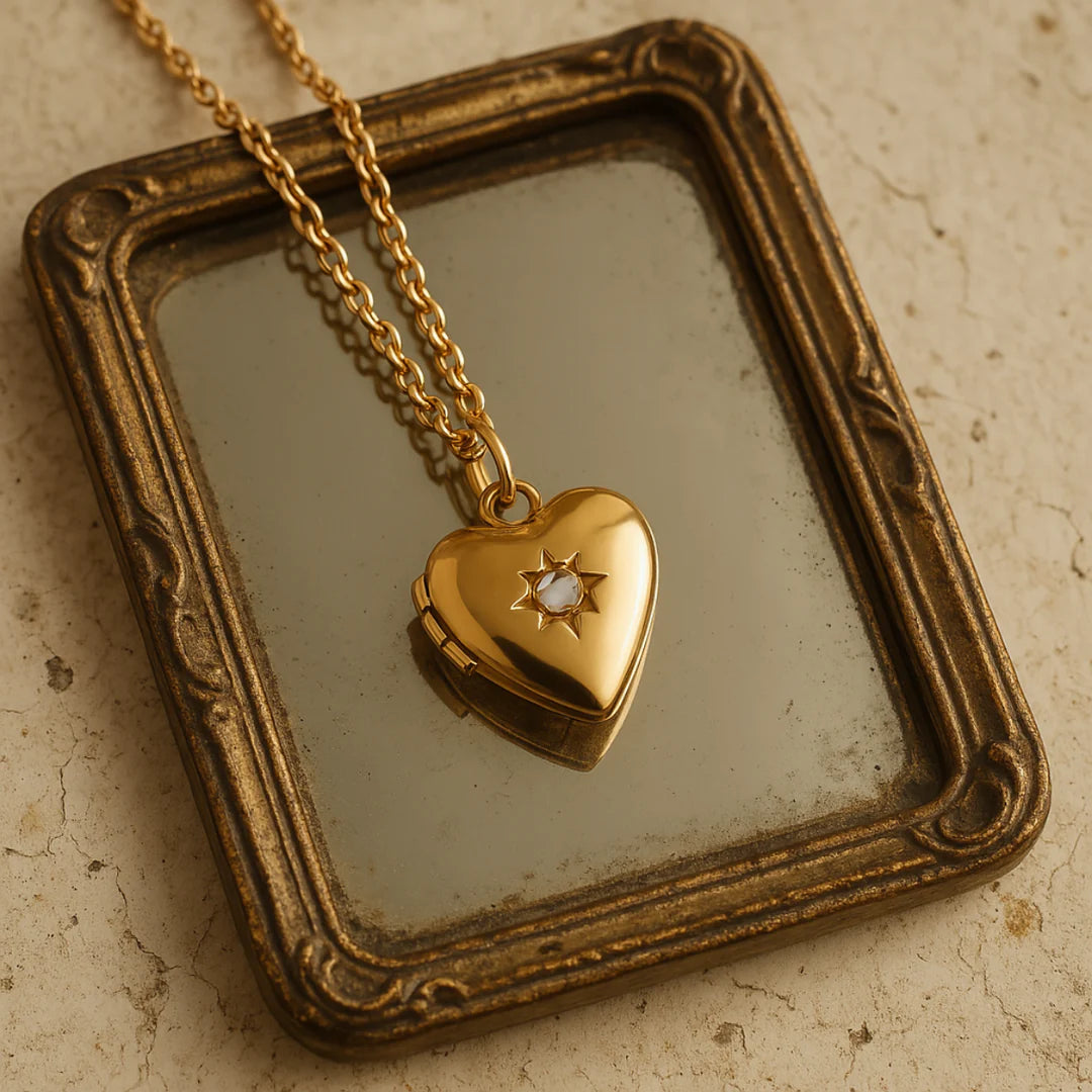 18kt Gold Plated Starstruck Opal Stone Photo Locket Keepsake Necklace, Noor