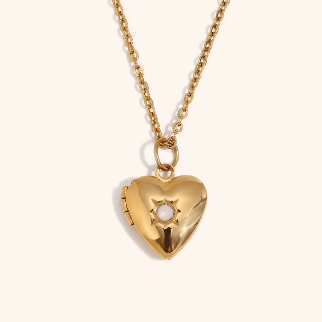 18kt Gold Plated Starstruck Opal Stone Photo Locket Keepsake Necklace, Noor