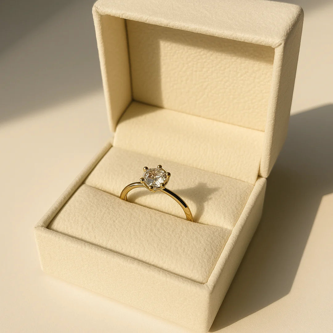 18 KT Gold Plated Cubic Zirconia Paved Solitaire Ring, Orion