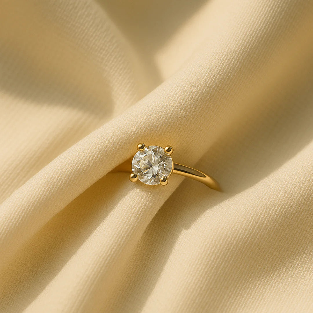 18 KT Gold Plated Cubic Zirconia Paved Solitaire Ring, Orion