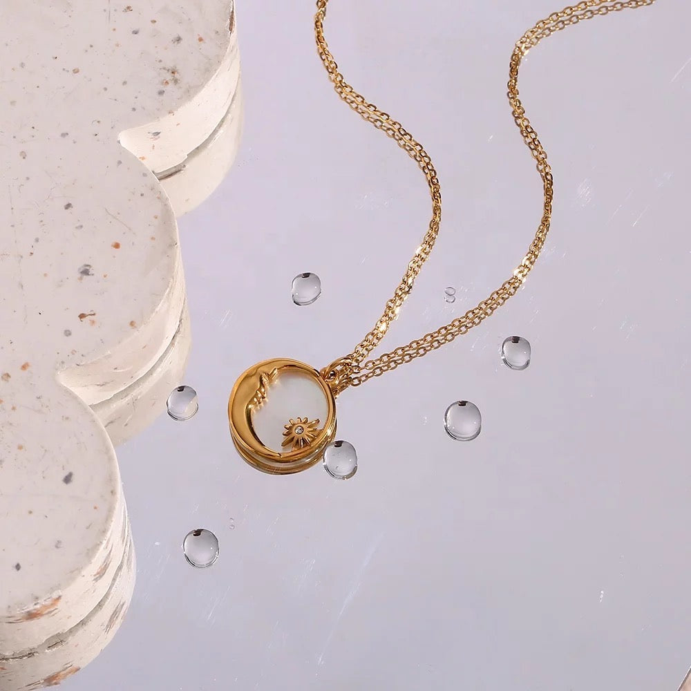 18 KT Gold Plated Dainty Shell Sun &amp; Moon necklace, Paulami - Inaya Accessories