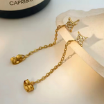 Load image into Gallery viewer, 18kt Gold Plated Demi Fine White Zircon Shining Star Piercing Chain Earrings, Quinn
