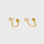 Load image into Gallery viewer, 18kt Gold Plated Demi Fine White Zircon Shining Star Piercing Chain Earrings, Quinn

