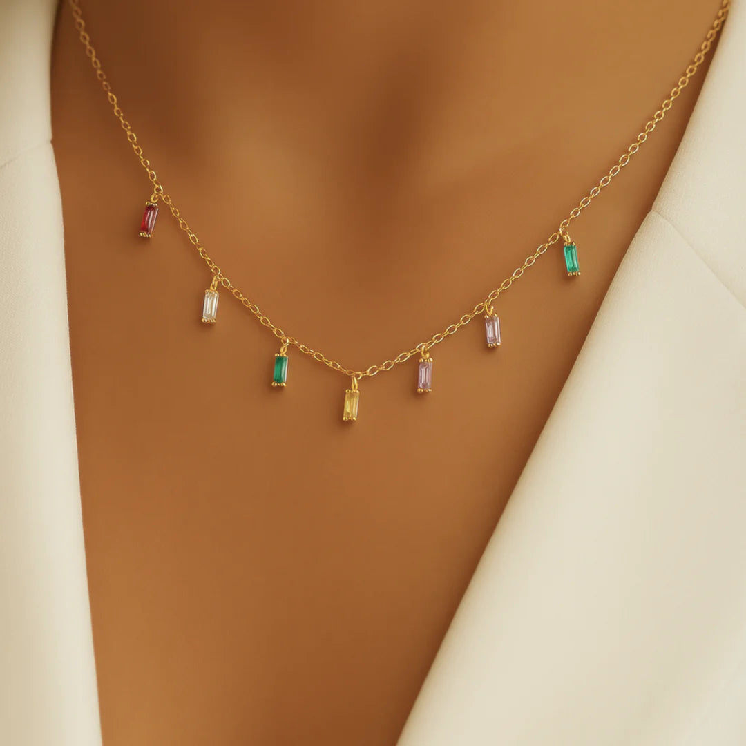 18kt gold plated rainbow rhinestone necklace, sara