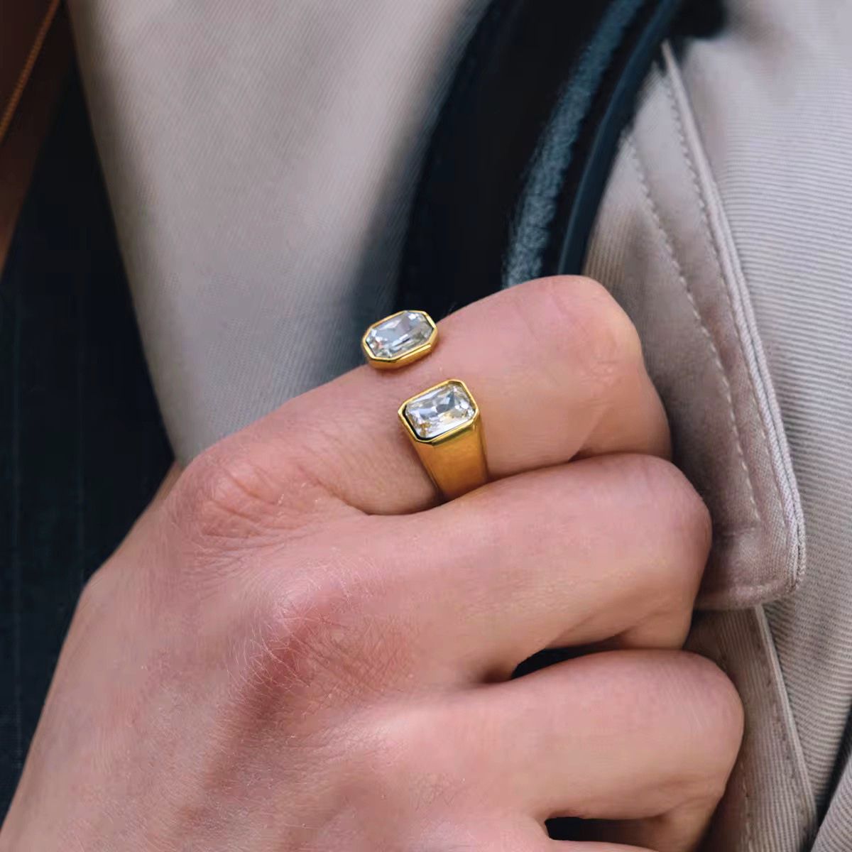 18k gold plated crystal edge open ring, bani