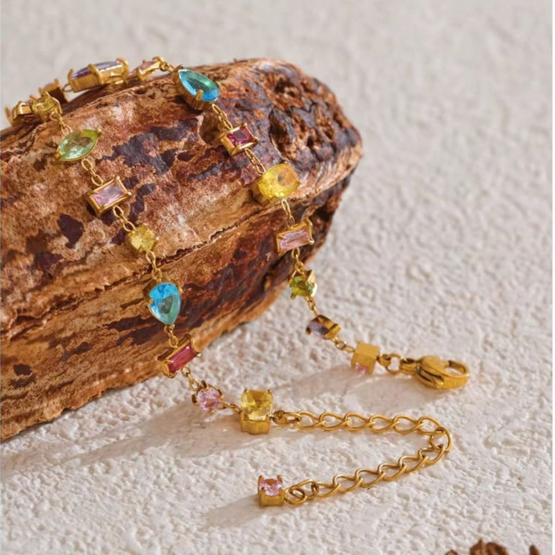 18kt Gold Plated Multishape Colorful Stone Bracelet, Elin
