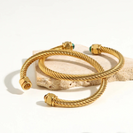 Load image into Gallery viewer, 18kt Gold Plated Natural Stone Twist Pave Open Bangle, Anika - Inaya Accessories