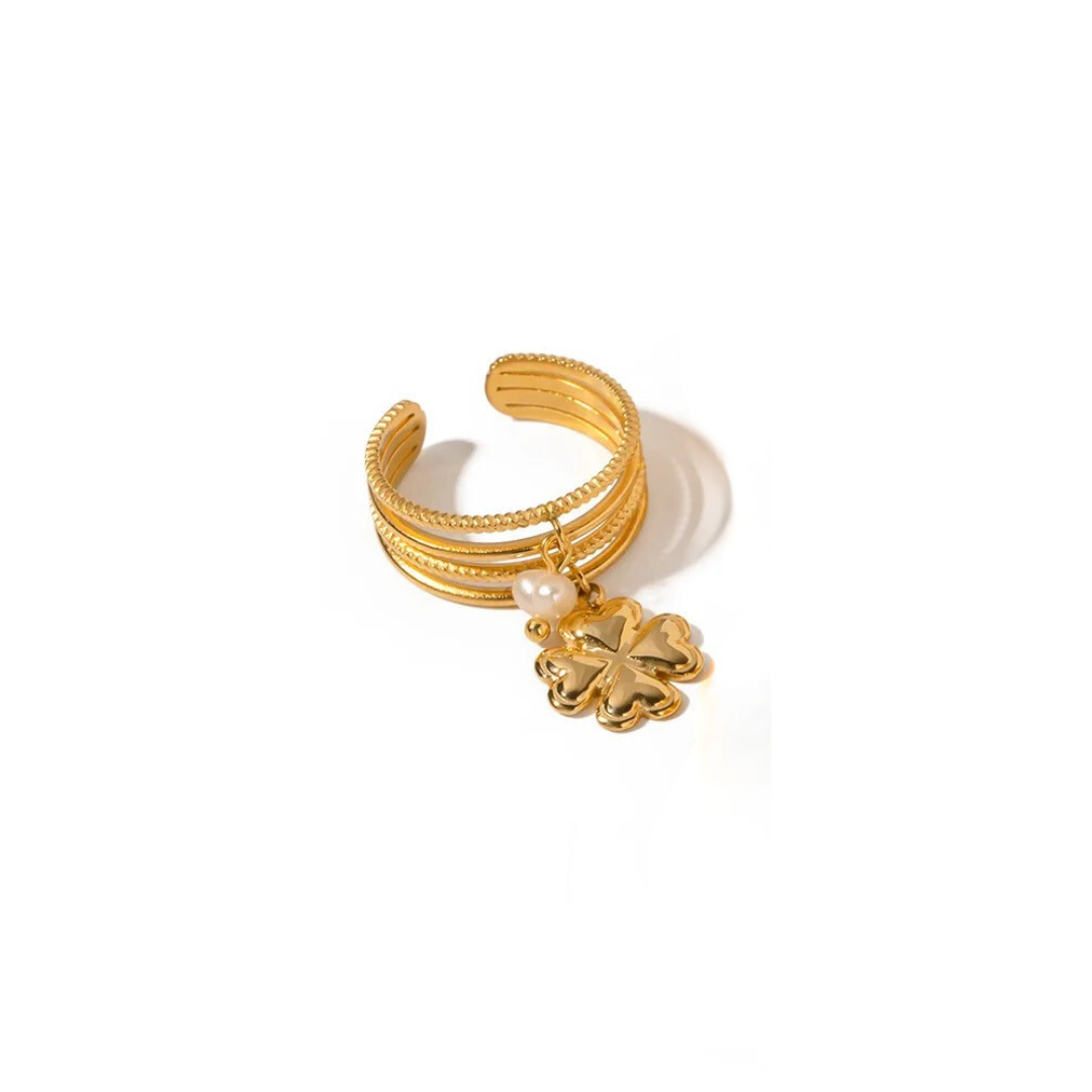 18kt Gold Plated Hollow Open Pearl and Clove Ring, Daisy - Inaya Accessories