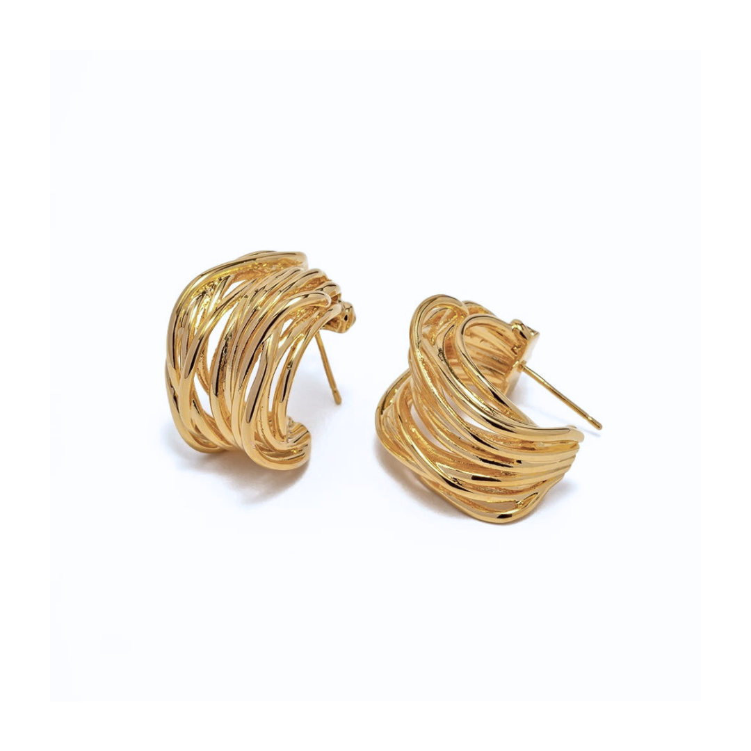 18kt Gold Plated Vintage Irregular Triple Hoop Earrings, Audrea