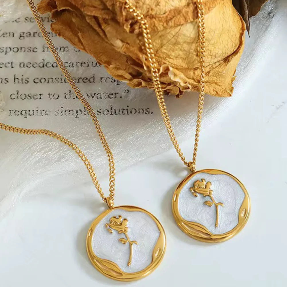 18kt Gold Plated Mother of Pearl Dainty Rose Necklace, Ocean